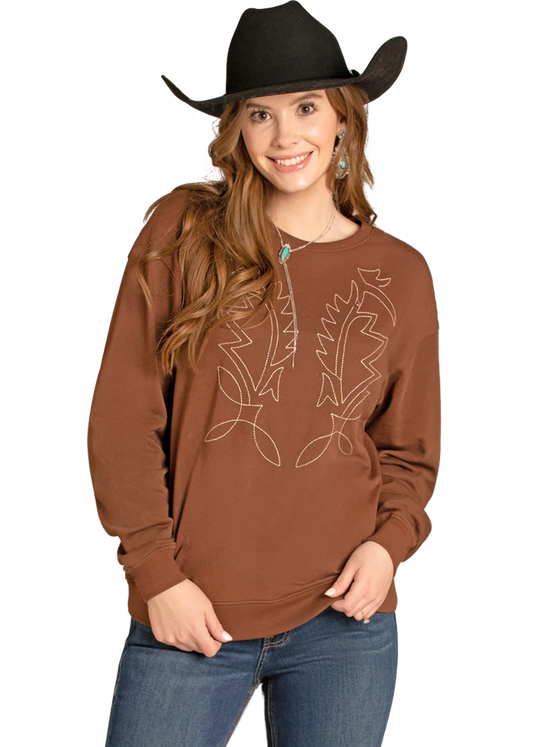 Rock&Roll Brown Boot Stitch Sweatshirt