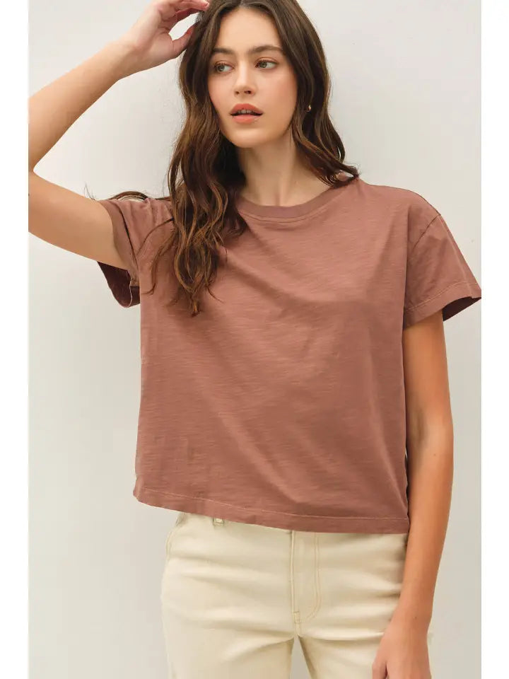 Be Cool Cotton Slub Crop Top Brown