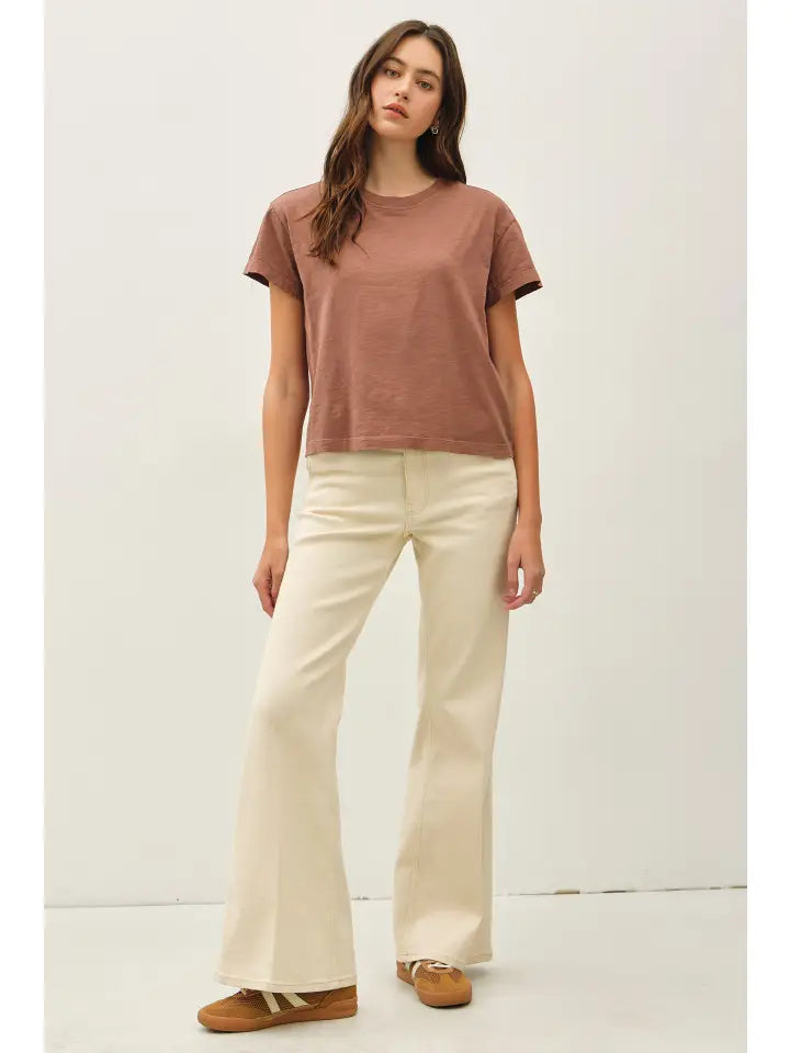 Be Cool Cotton Slub Crop Top Brown