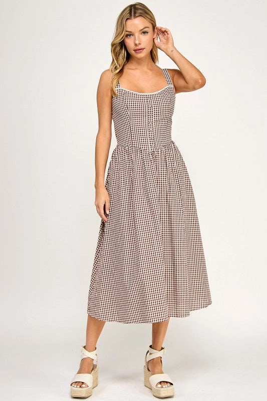 BD Brown Gingham Midi Dress