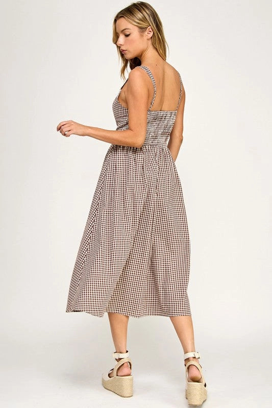 BD Brown Gingham Midi Dress L
