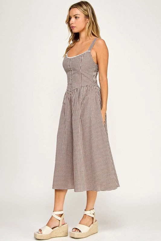 BD Brown Gingham Midi Dress