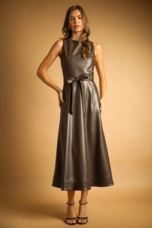 Miou Muse Brown Faux Leather Dress