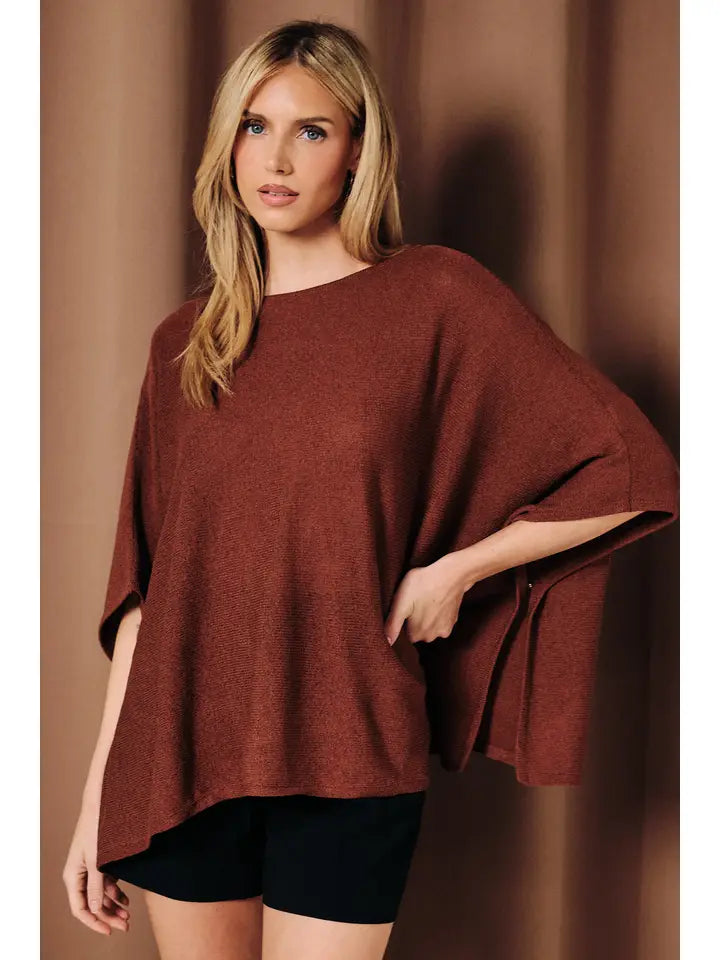 SE Loose Knit Poncho Sweater Brown