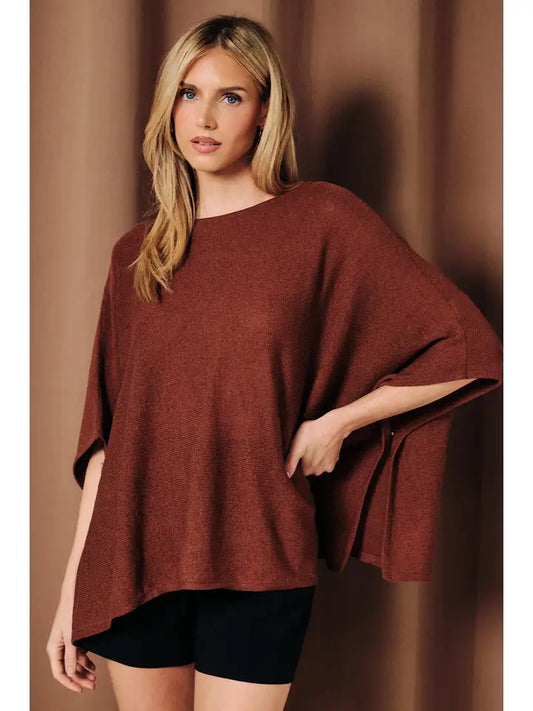 SE Loose Knit Poncho Sweater Brown