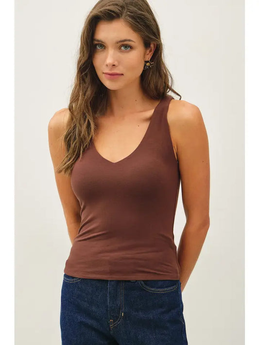 Be Cool Double Layered V-Neck Tank Brown