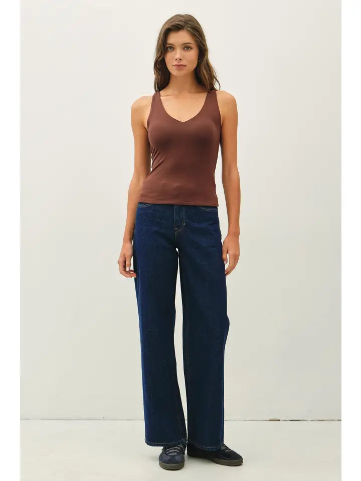 Be Cool Double Layered V-Neck Tank Brown