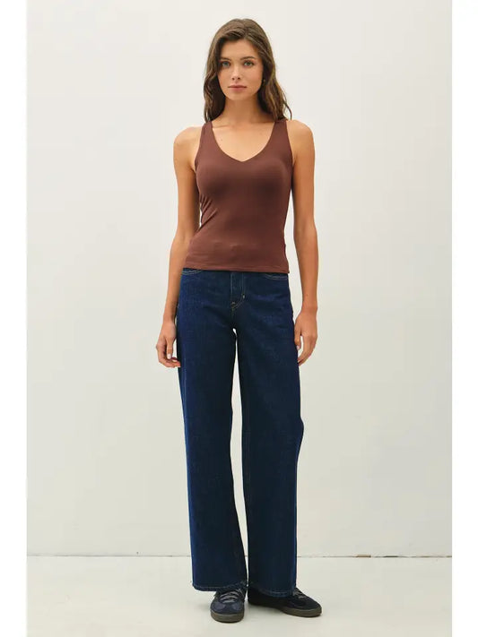 Be Cool Double Layered V-Neck Tank Brown