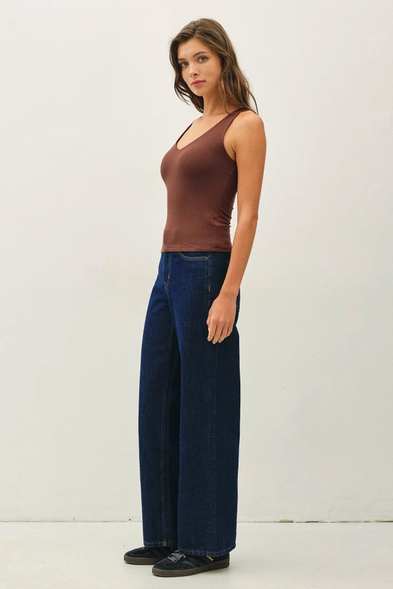 Be Cool Double Layered V-Neck Tank Brown