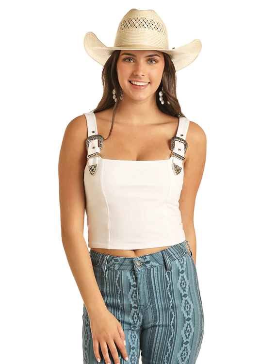 Rock&Roll Buckle Strap Top White