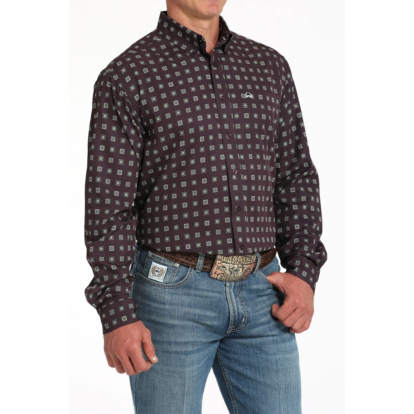 Cinch Purple Geo Print Arena Flex Shirt