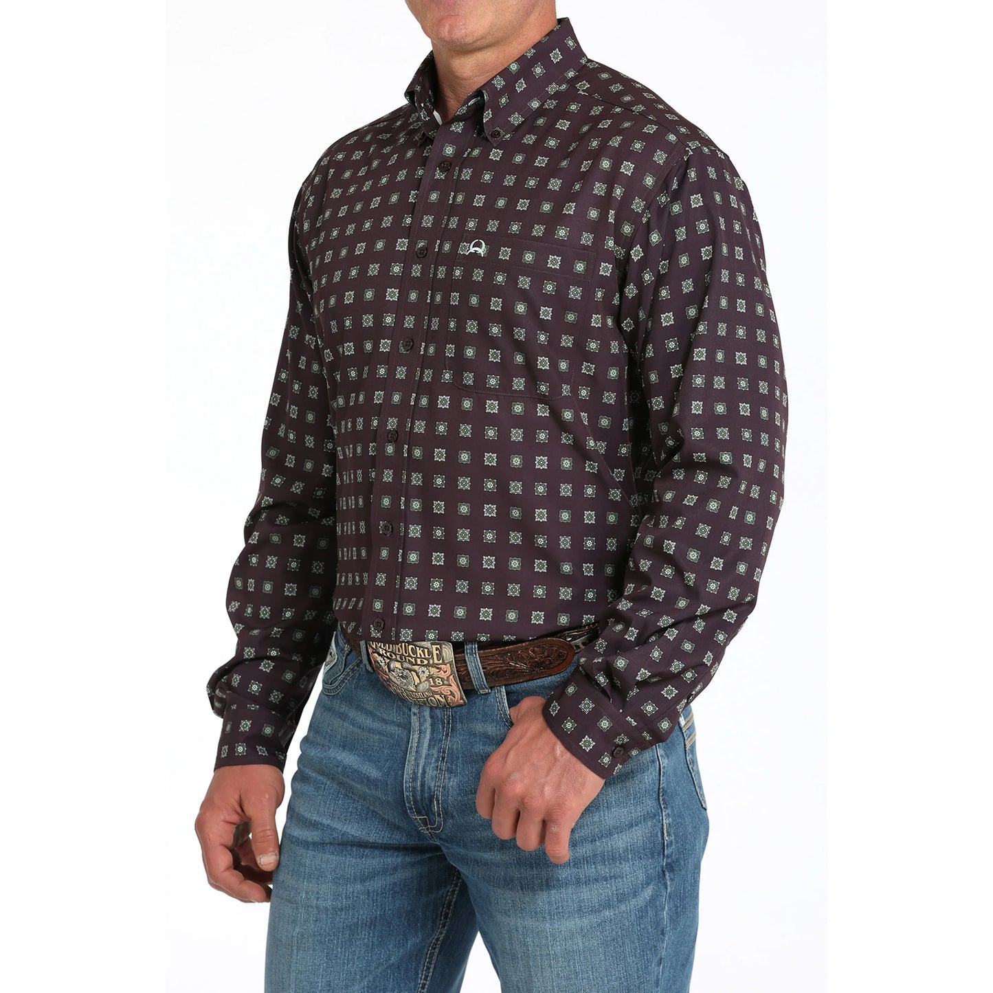 Cinch Purple Geo Print Arena Flex Shirt