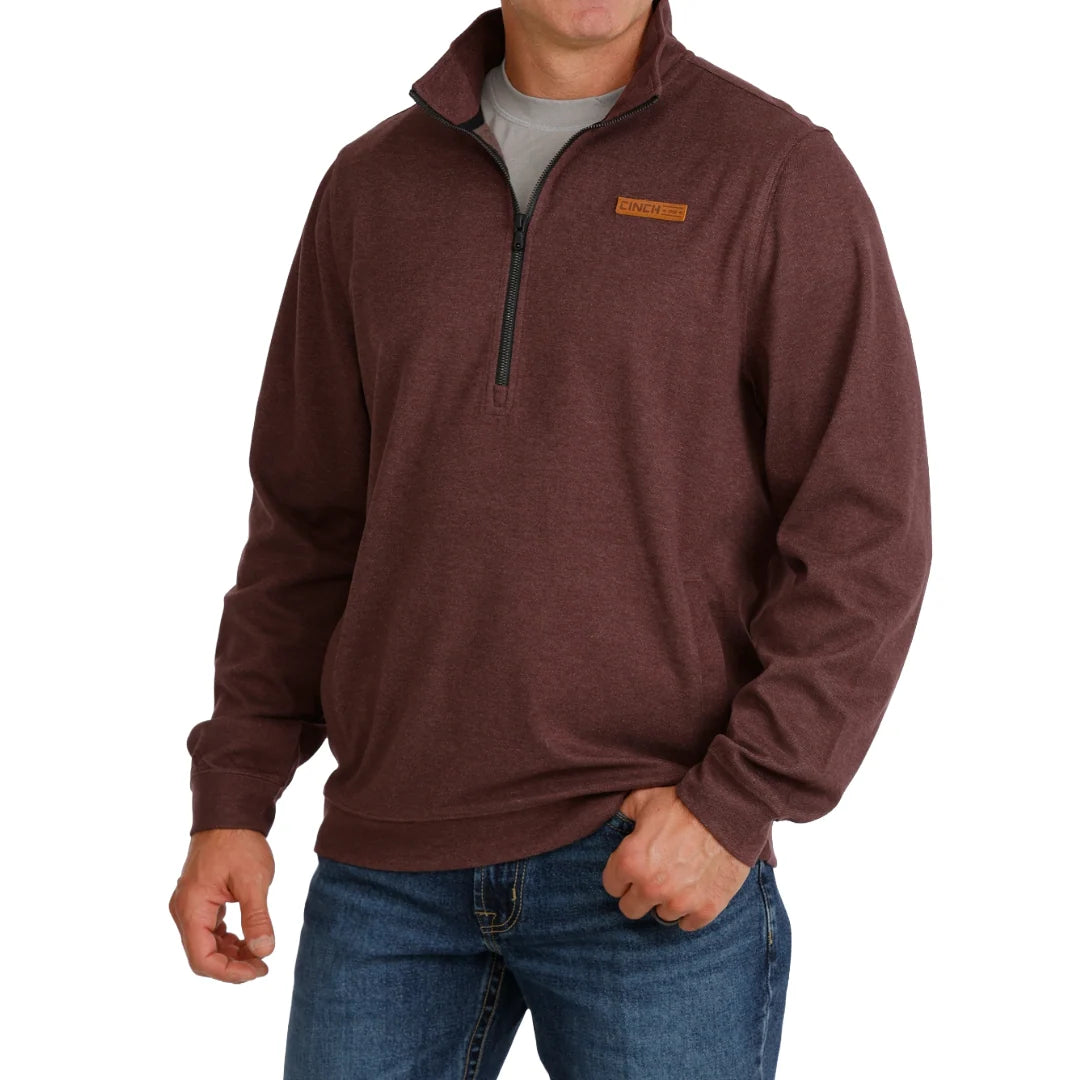 Cinch Mens Burgundy Quaterzip Pullovr
