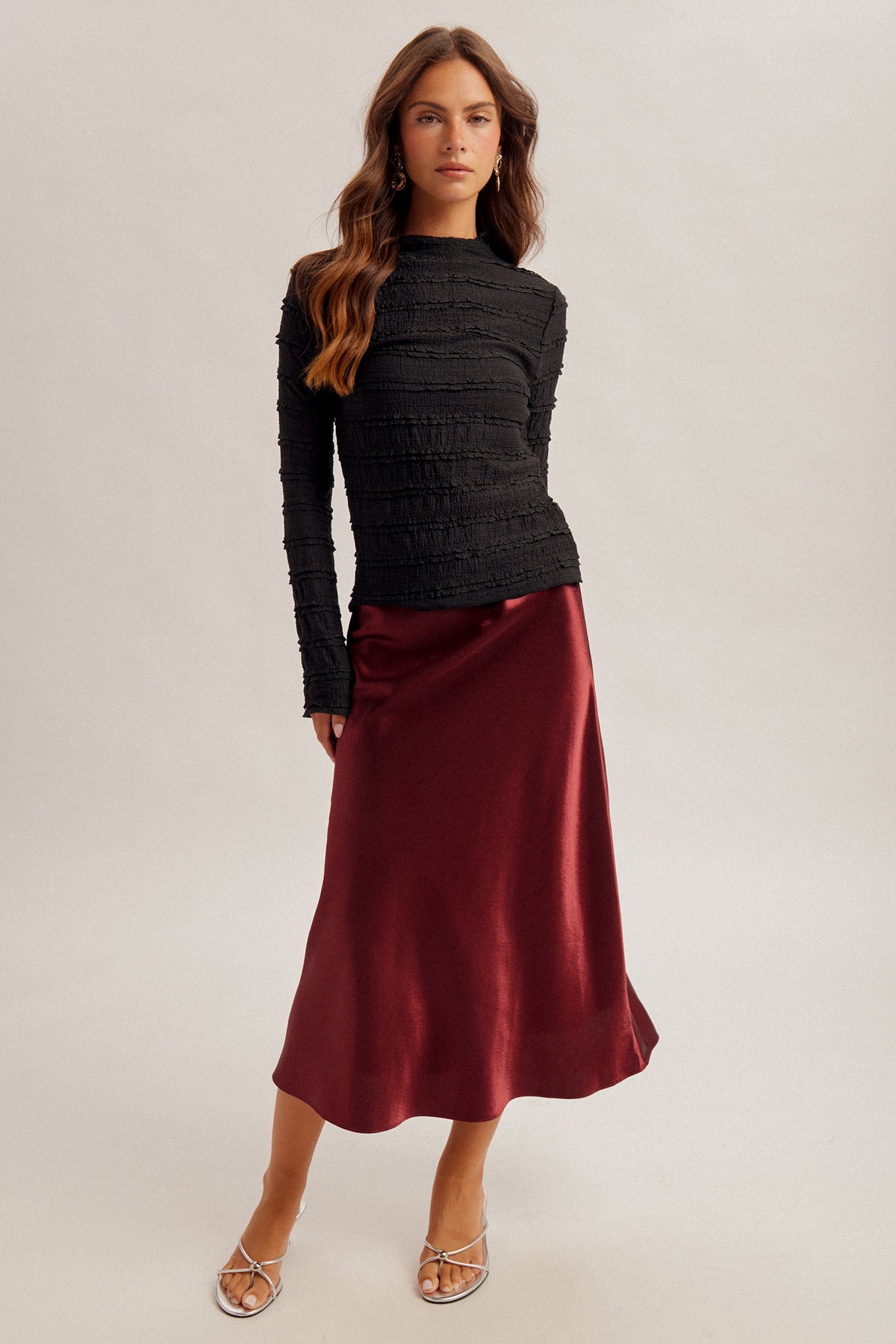 H&T Burgundy Satin Skirt