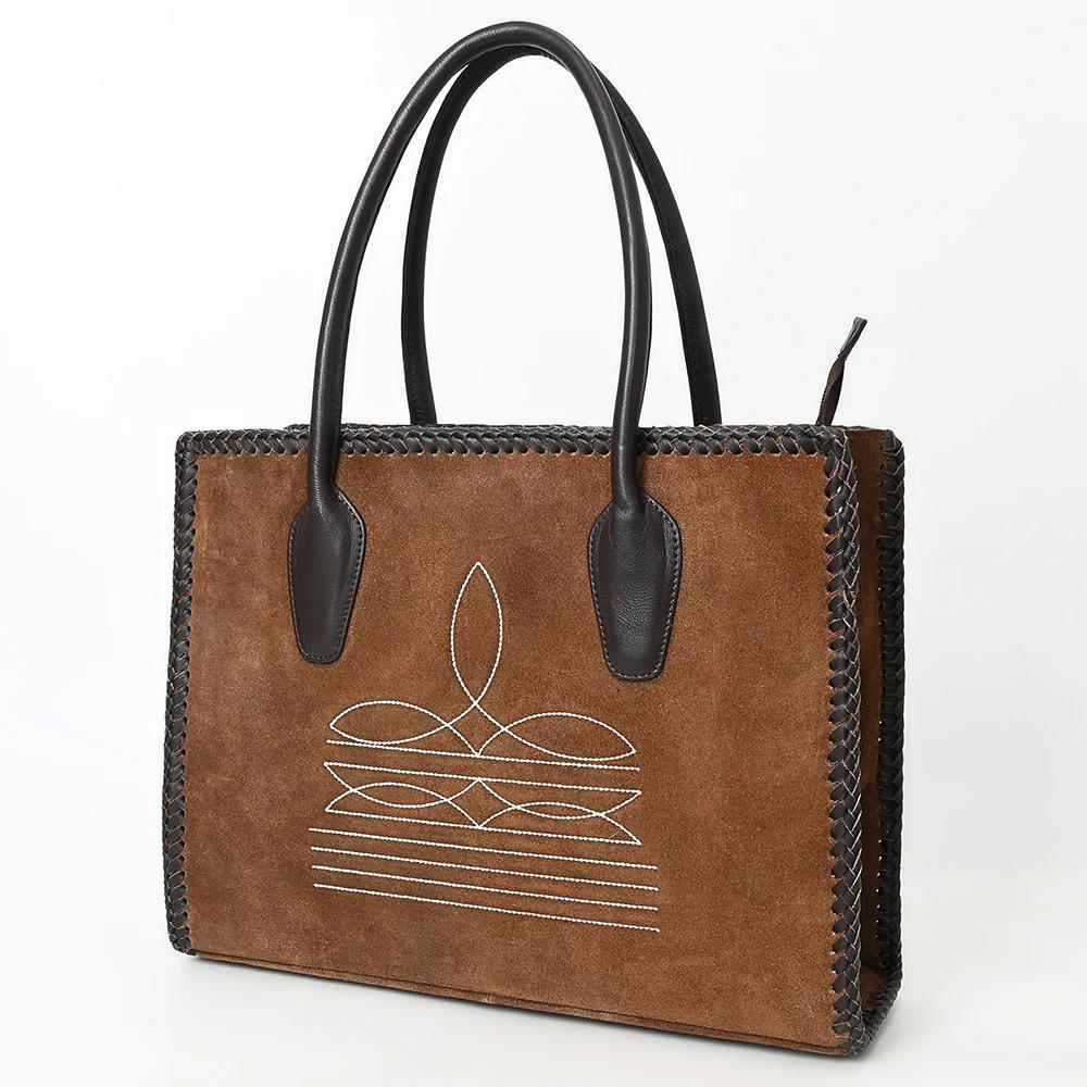 AD Brown Suede Western Boot Stitch Tote