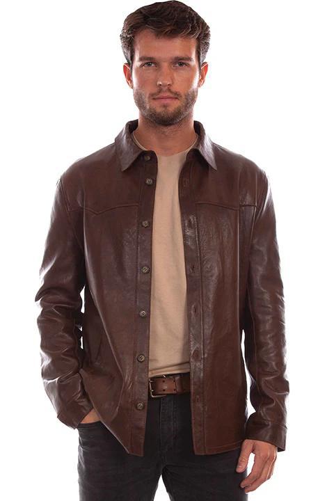Scully Men's Leather Shirt Jacket Brown
