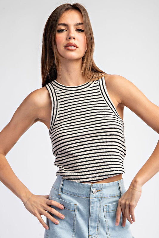 Eesome Black Striped Sleeveless Tank Top