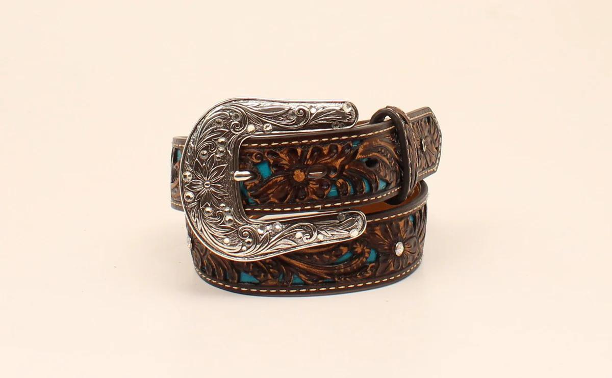 Ariat Girl's Brown/Turq Tooled Belt