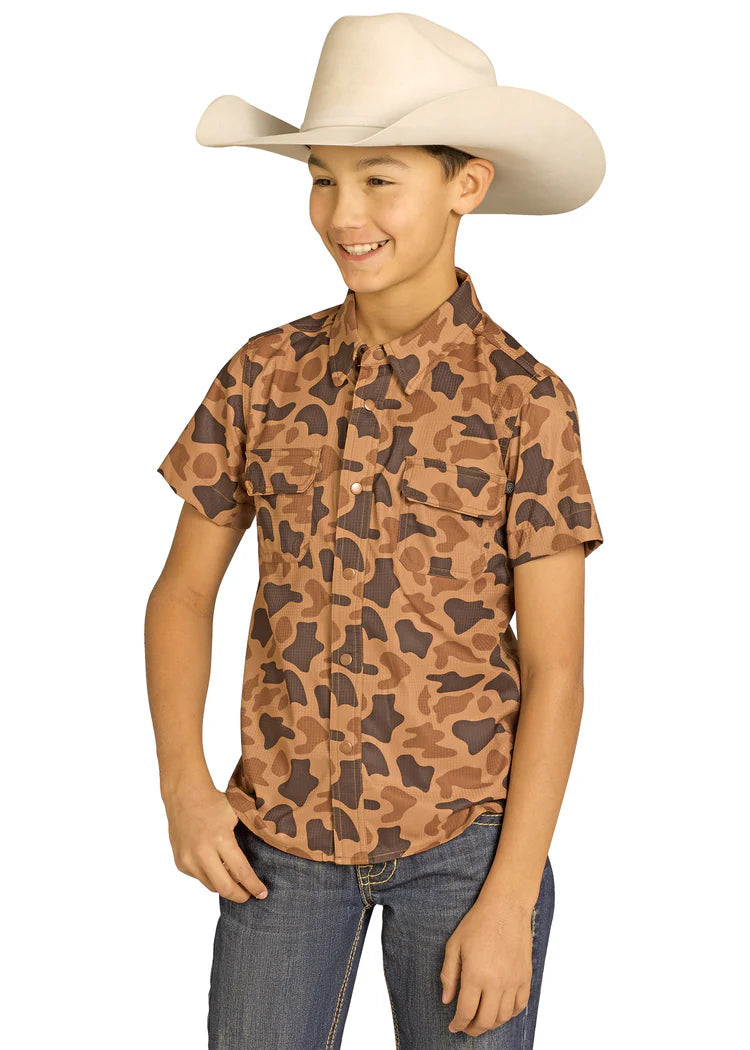 Rock&Roll Boy's Camel Camo Tek Shirt