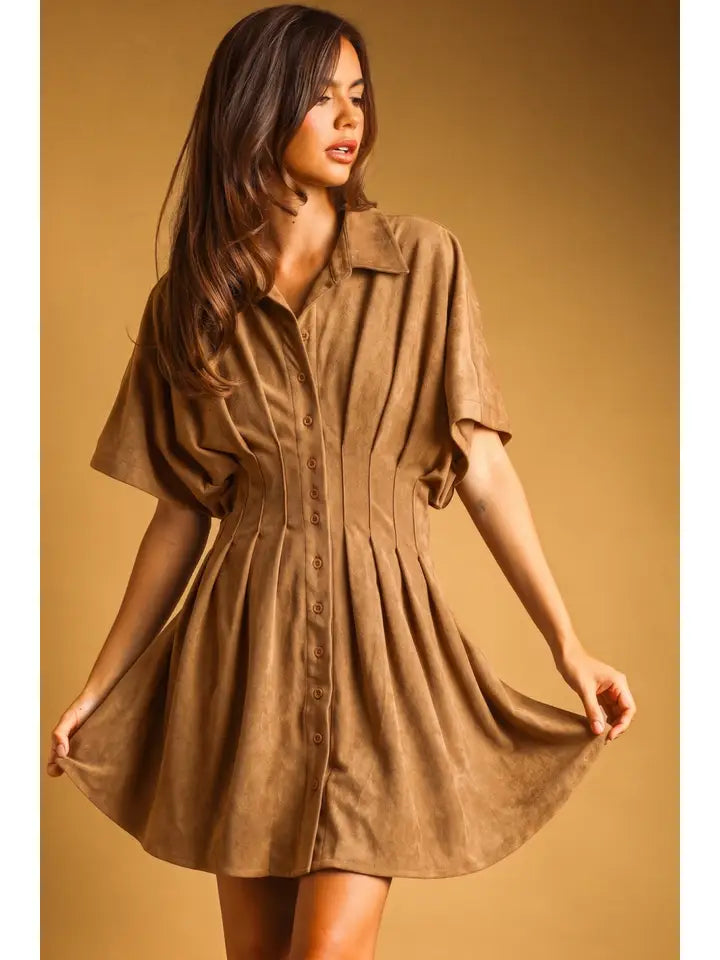 Miou Muse Camel Suede Shirt Dress