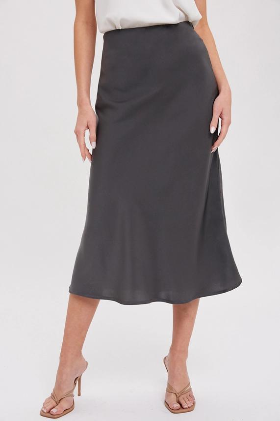 Bluivy Satin Midi Skirt Ash