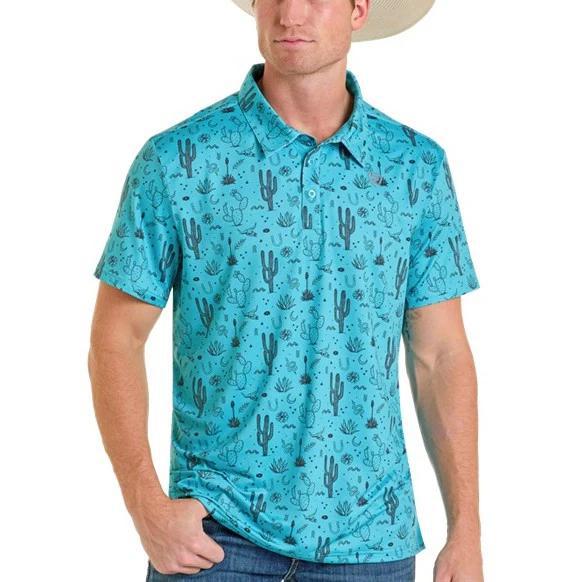 Rock&Roll Turquoise Cactus Print Polo