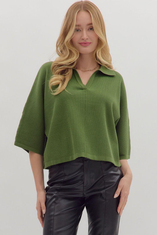 Entro Olive V-neck Collar Sweater