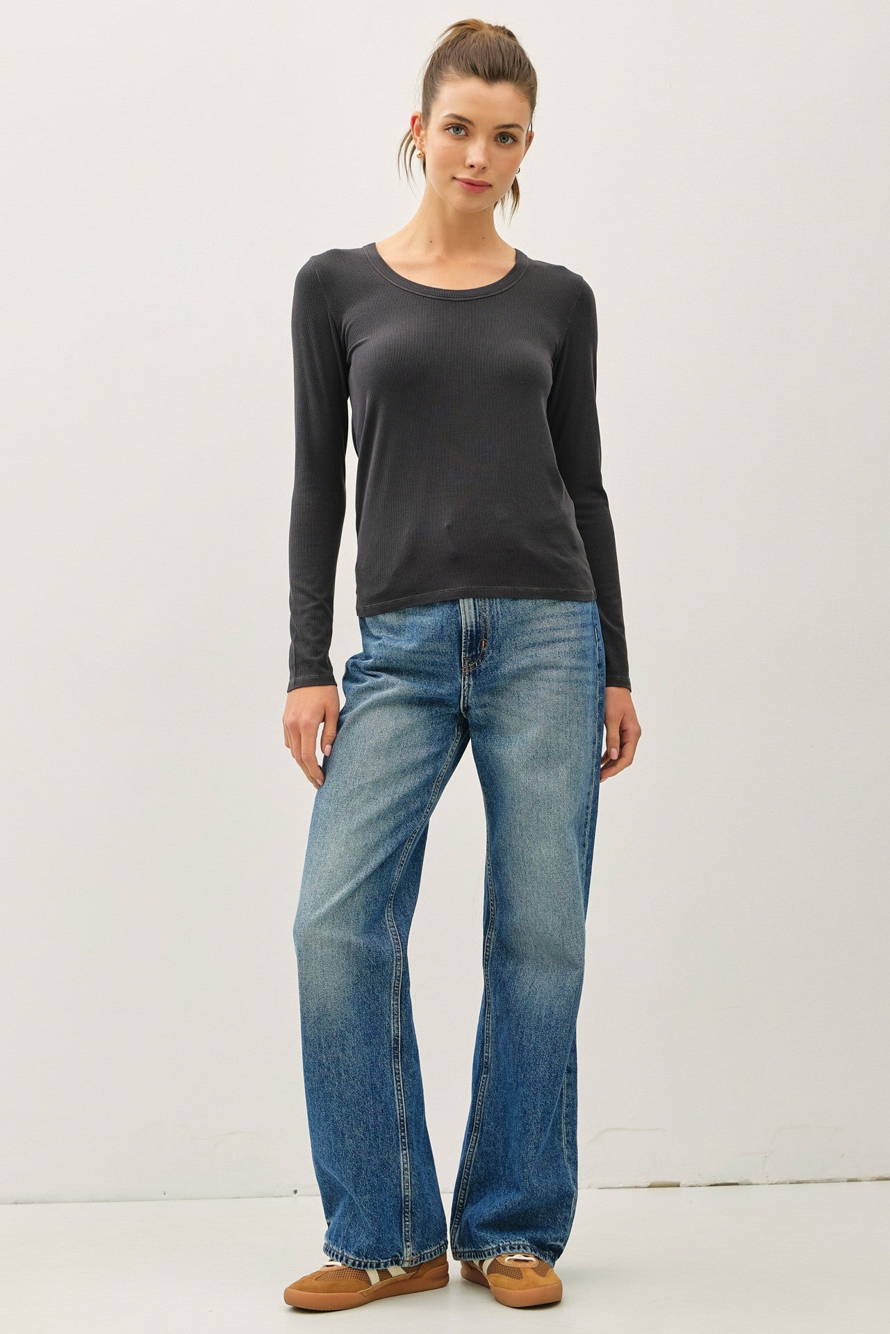 Be Cool Basic Scoop Neck Top Charcoal