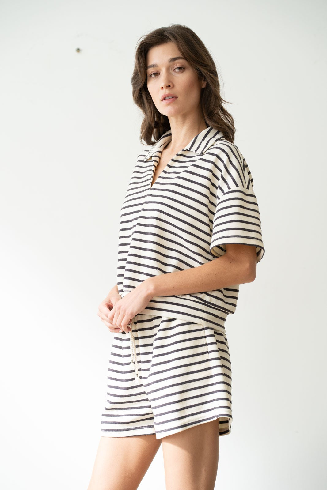 Elle Grey Charcoal Stripe Shorts