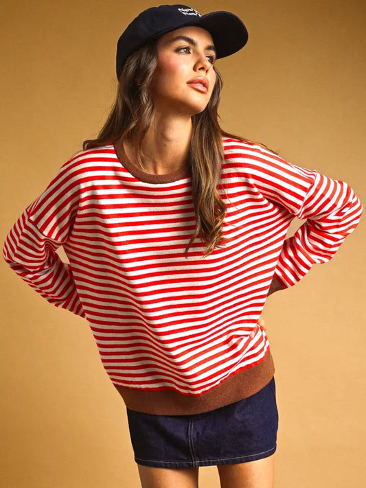Miou Muse Cherry Striped Contrast Sweater