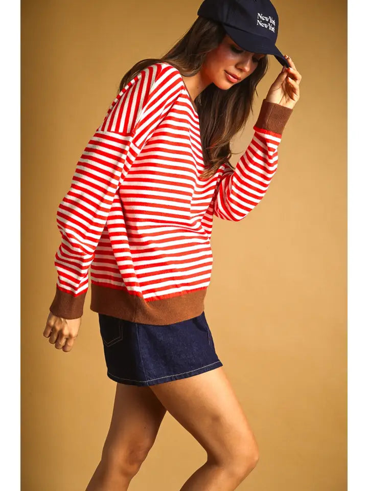 Miou Muse Cherry Striped Contrast Sweater