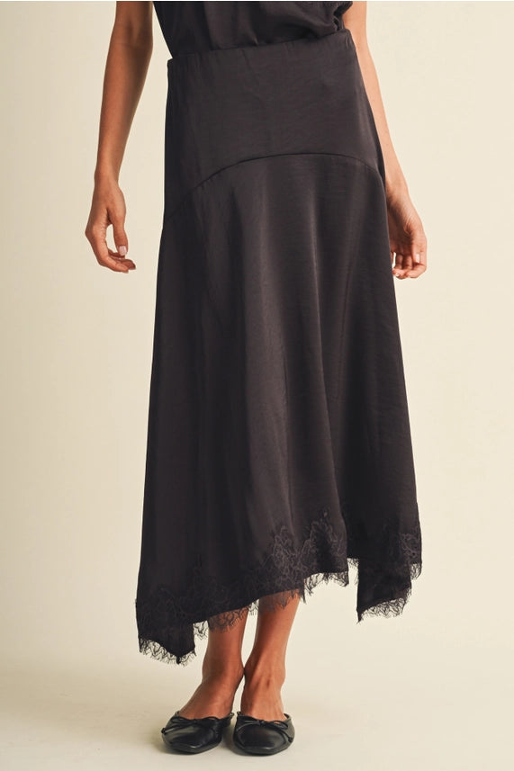 Mustard Seed Choc Asymmetric Satin Skirt