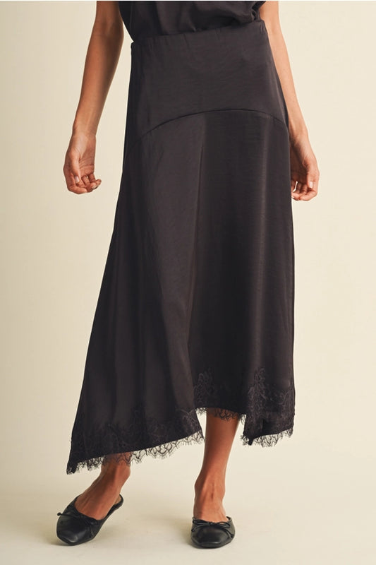 Mustard Seed Choc Asymmetric Satin Skirt