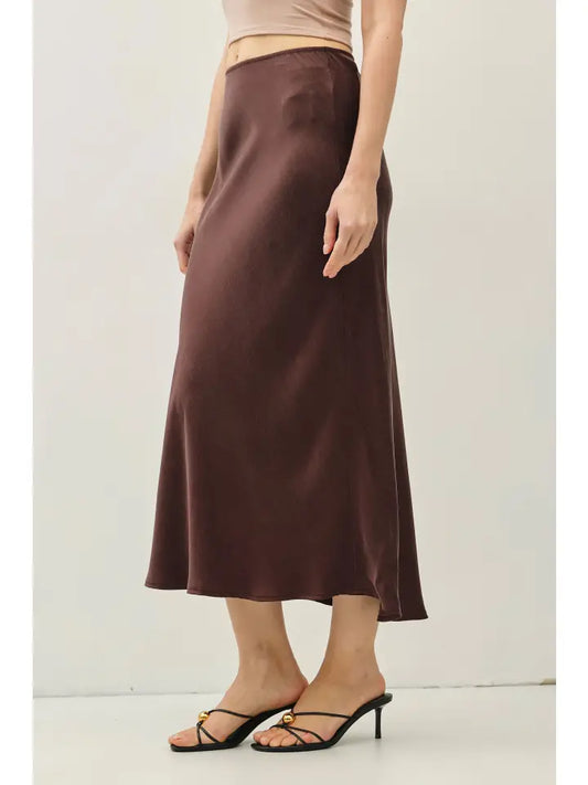 Be Cool Chocolate Silky Suede Midi Skirt