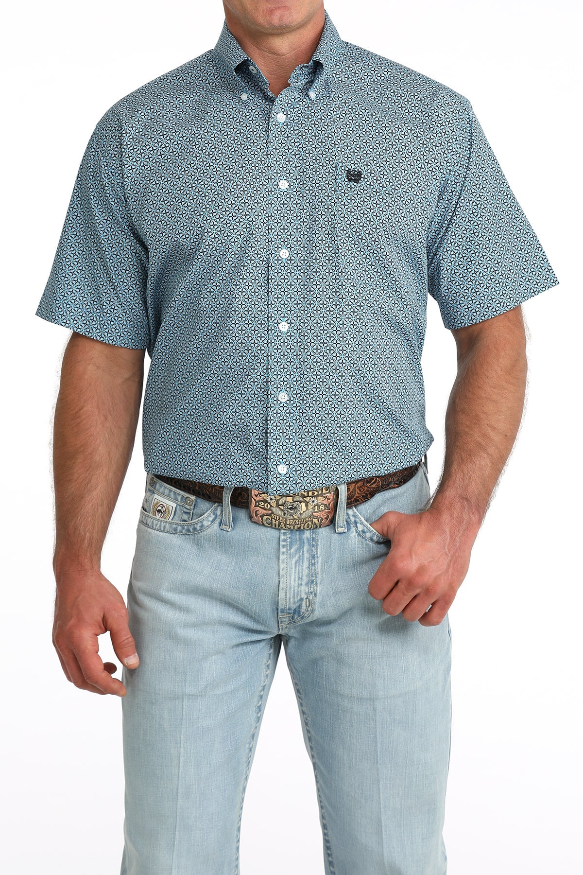Cinch Men's Classic Fit Blue Western Button Down SS