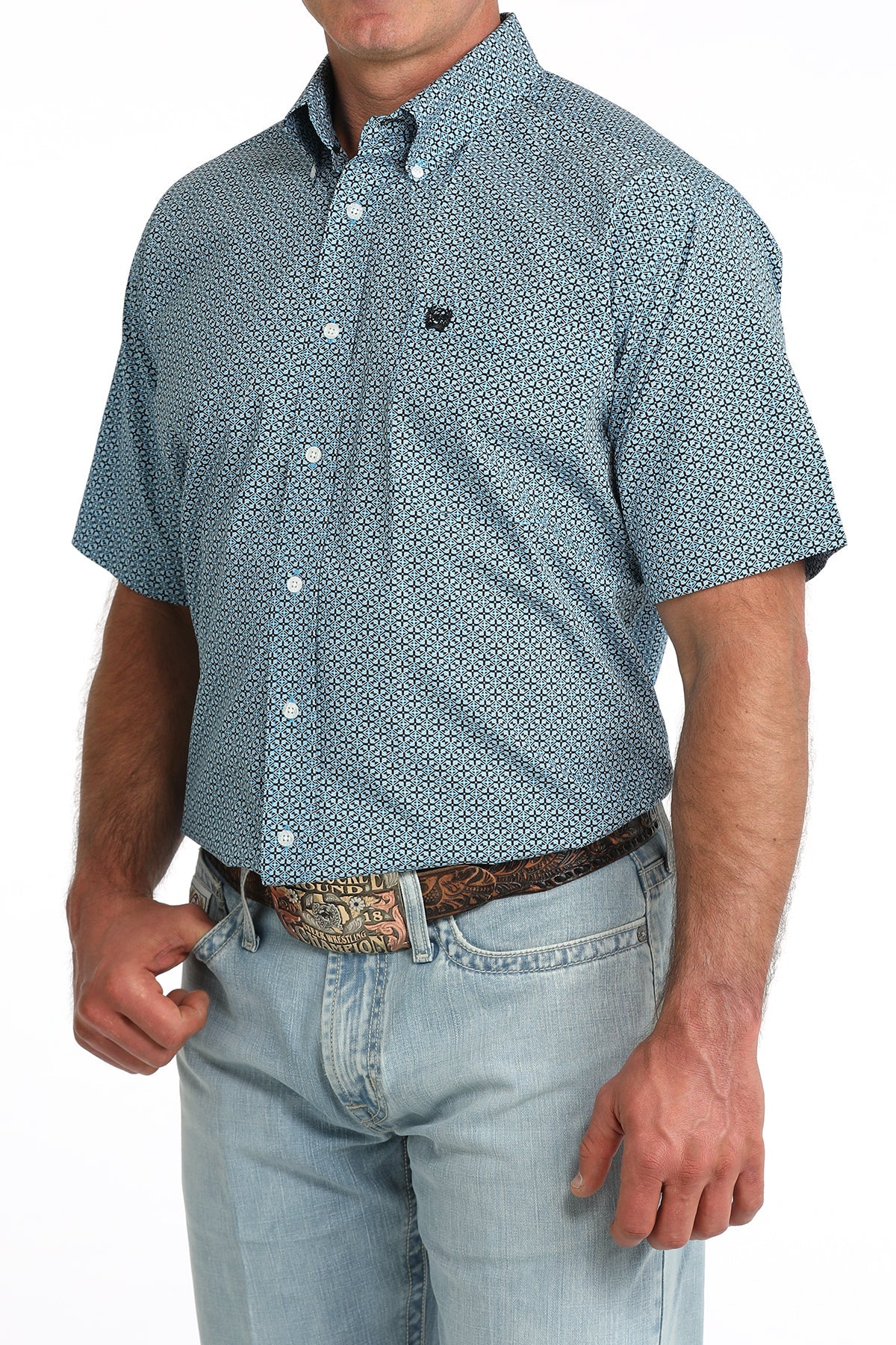 Cinch Men's Classic Fit Blue Western Button Down SS