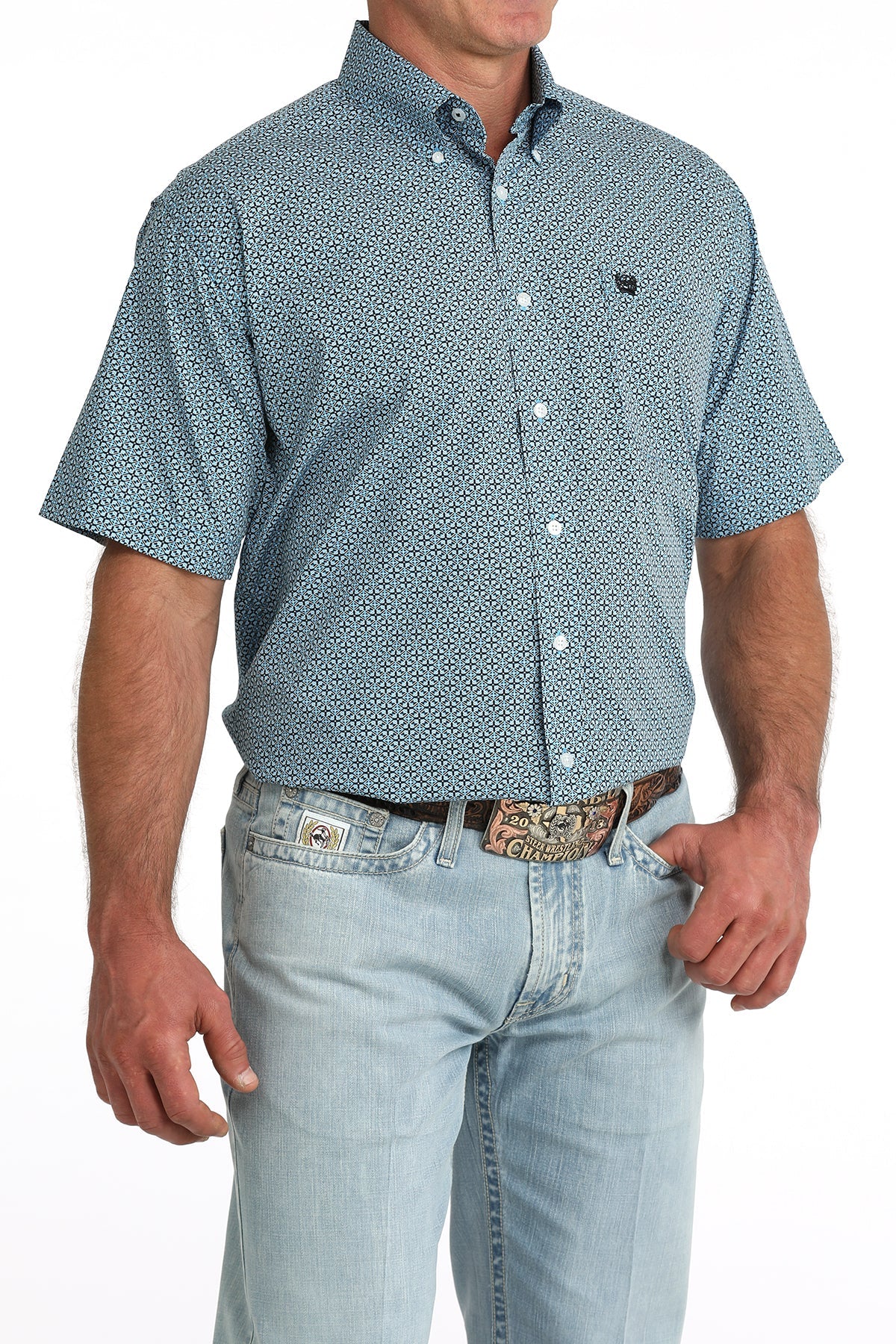Cinch Men's Classic Fit Blue Western Button Down SS