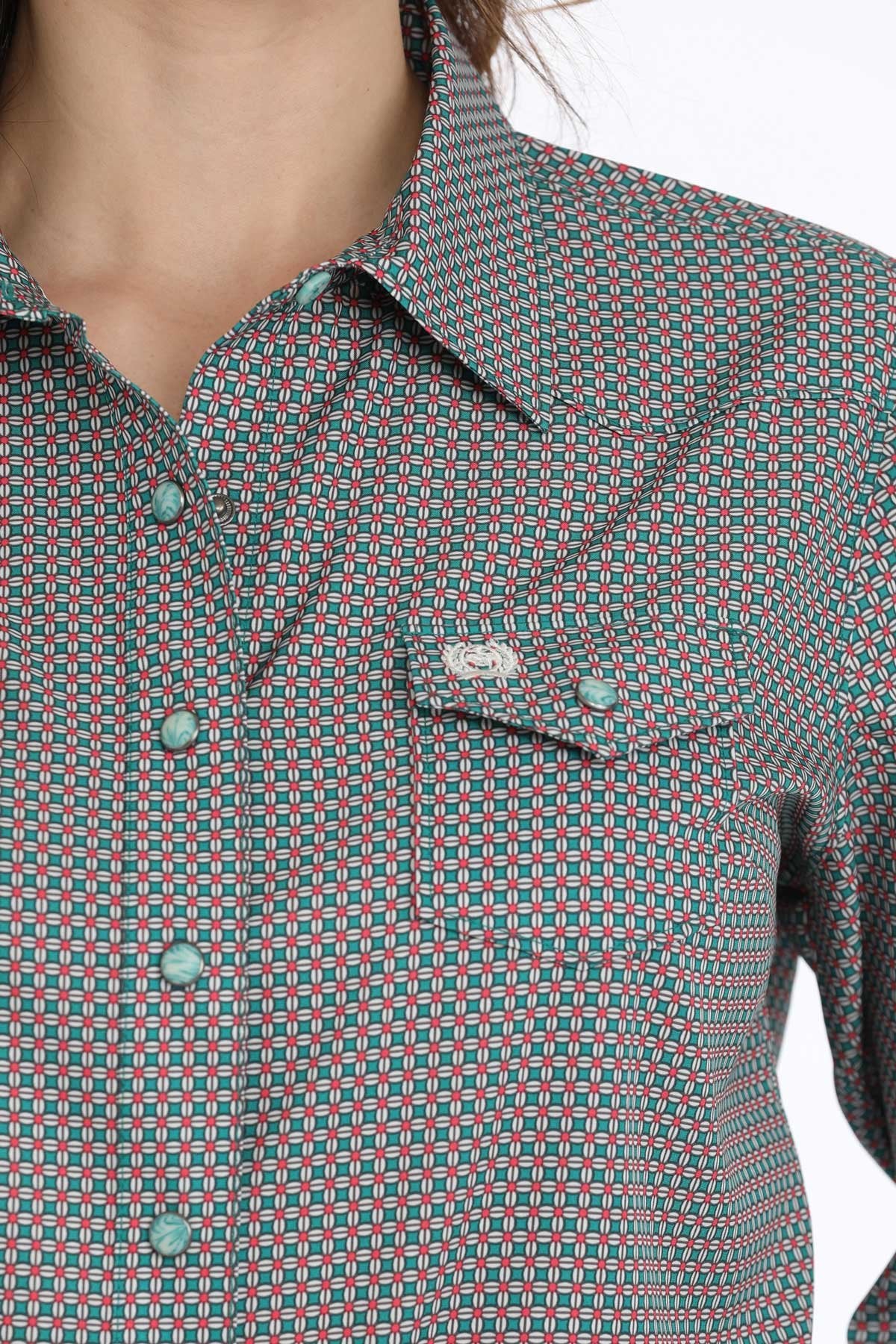 Cinch Womens Green Medallion Snap Front Shirt