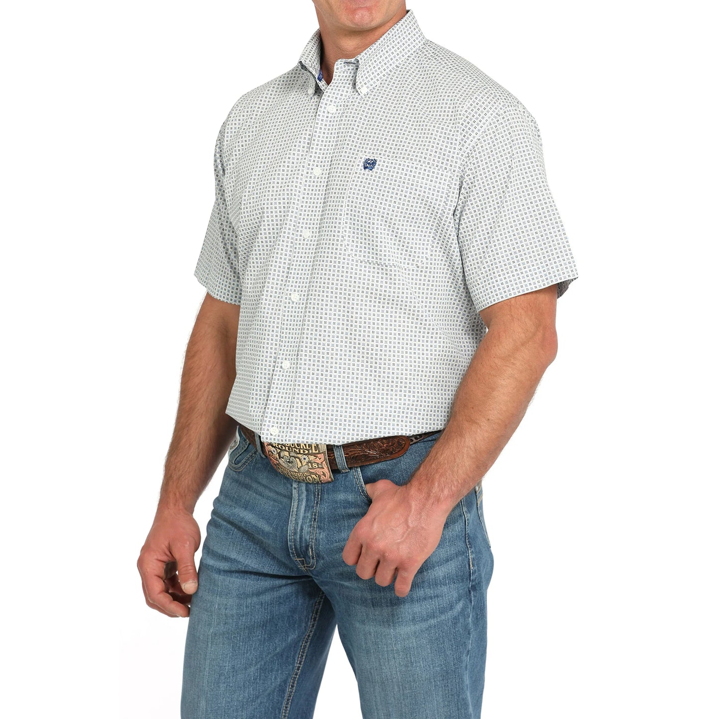 Cinch White/Blue Print SS Shirt