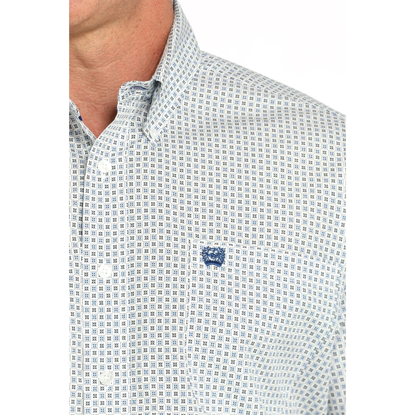Cinch White/Blue Print SS Shirt
