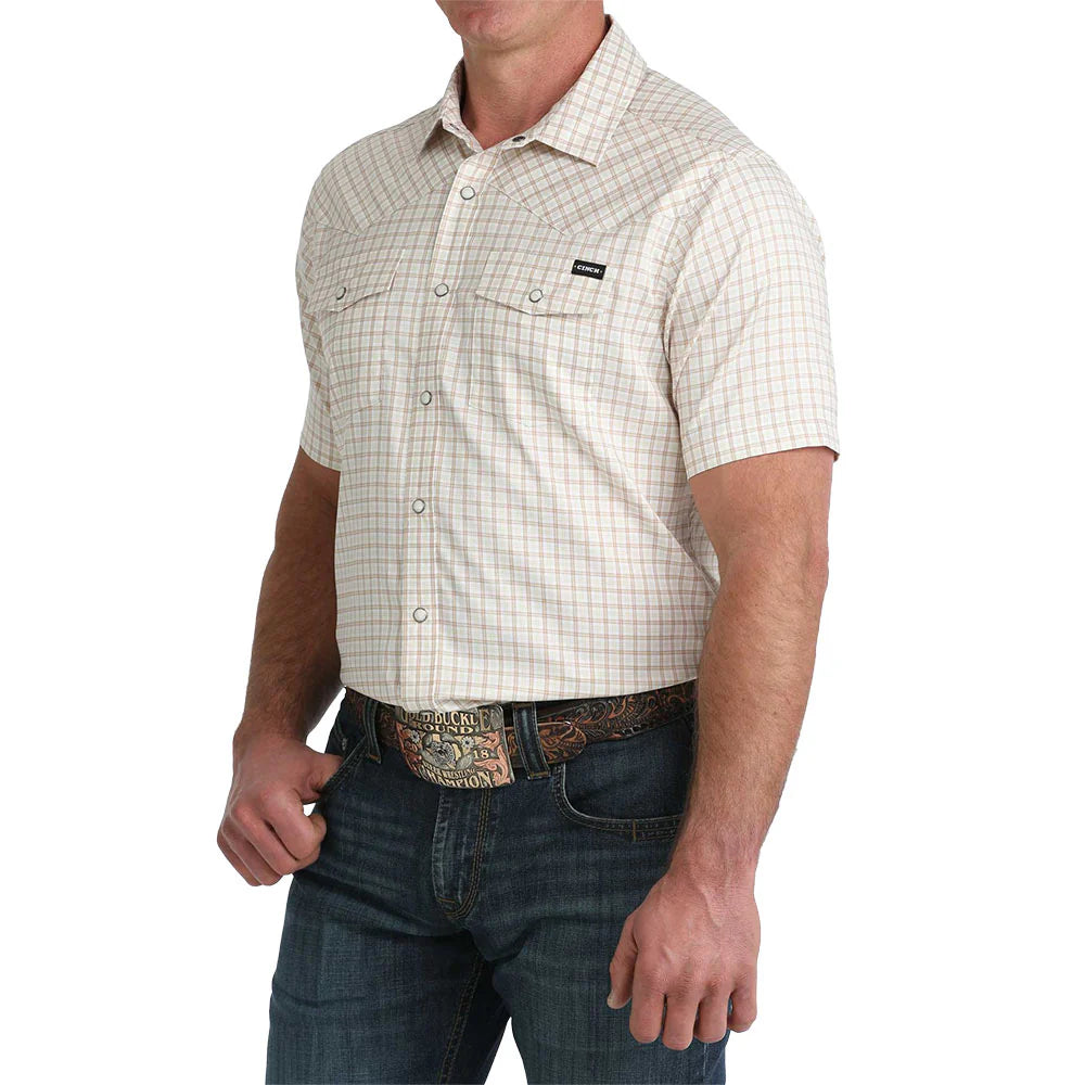 Cinch SS White Plaid Camp Shirt