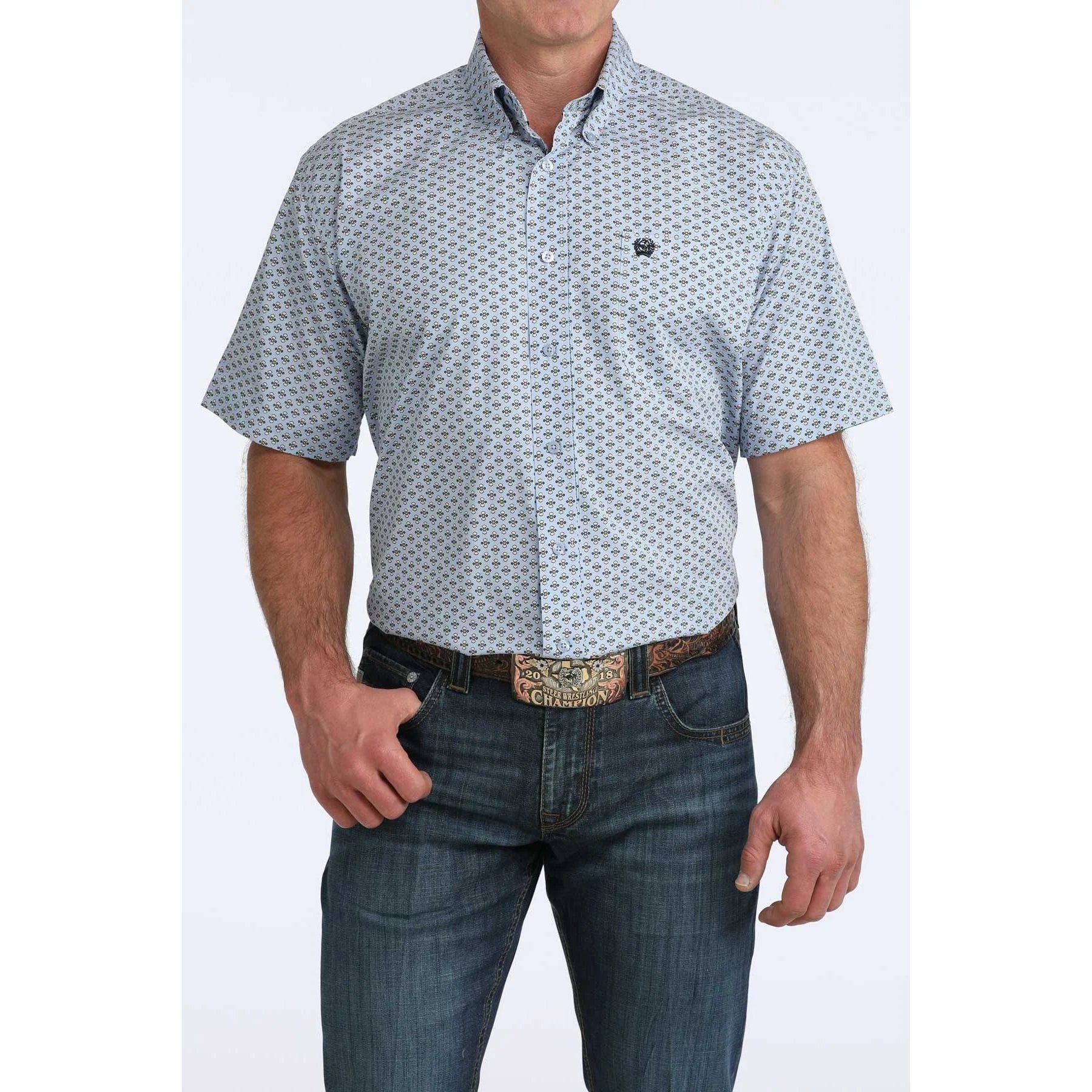 Cinch SS Blue Geo Print Shirt - Petticoat Junction