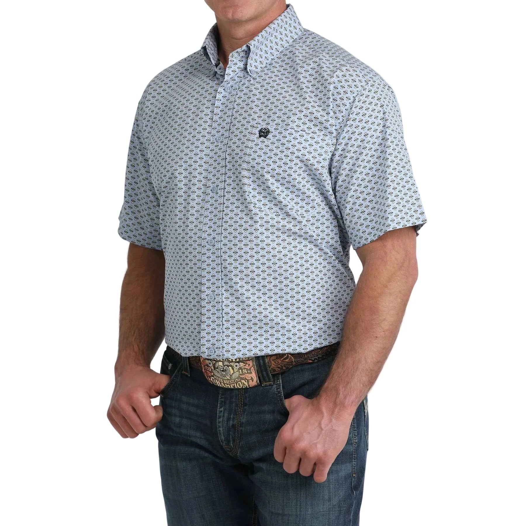 Cinch SS Blue Geo Print Shirt - Petticoat Junction
