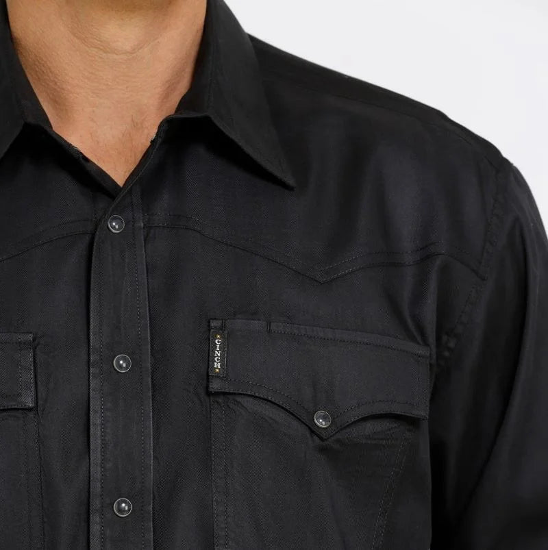 Cinch Herringbone Western Snap Shirt Black