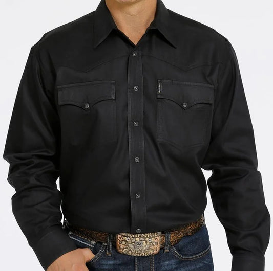 Cinch Herringbone Western Snap Shirt Black