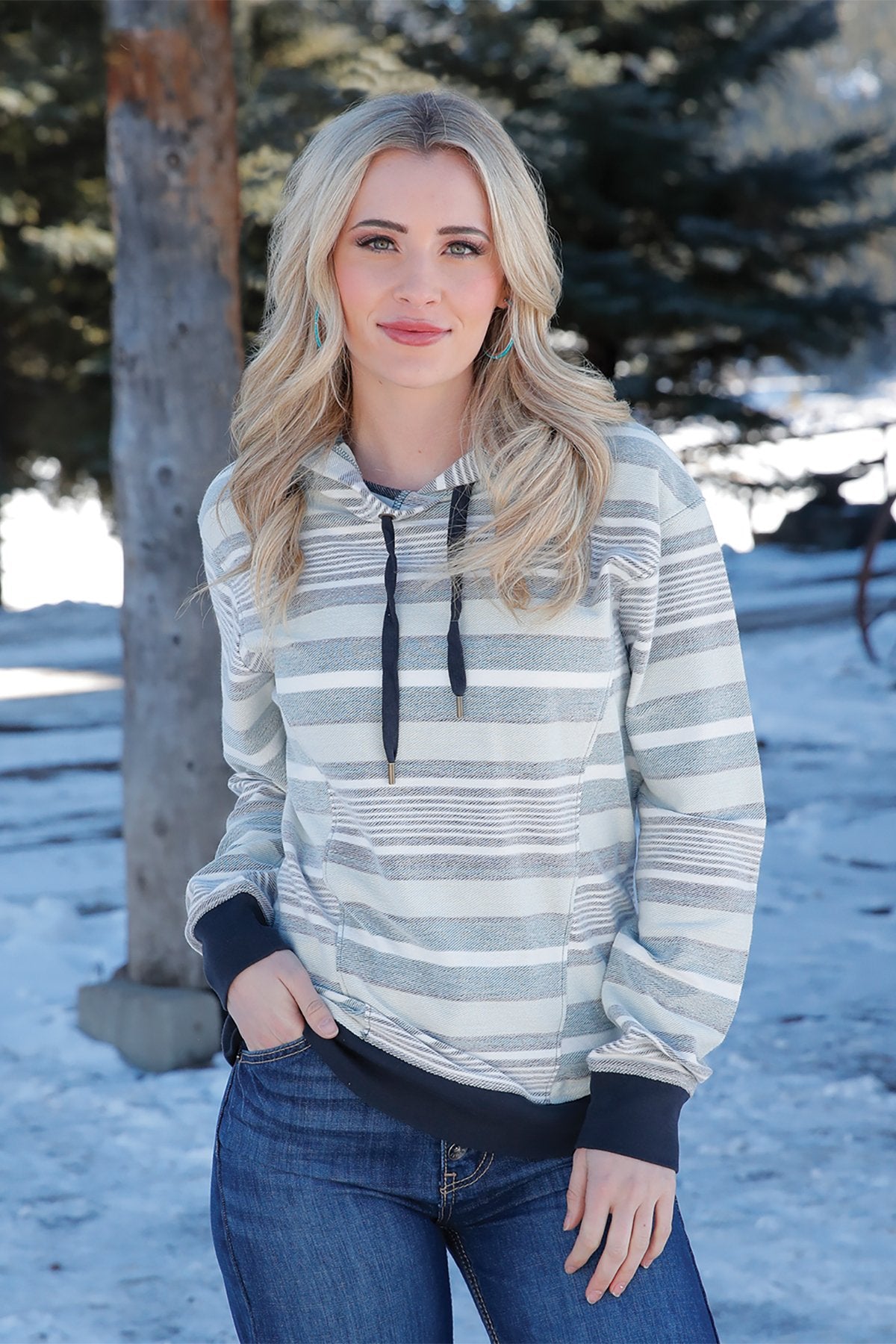 Cinch Womens Striped Hoodie