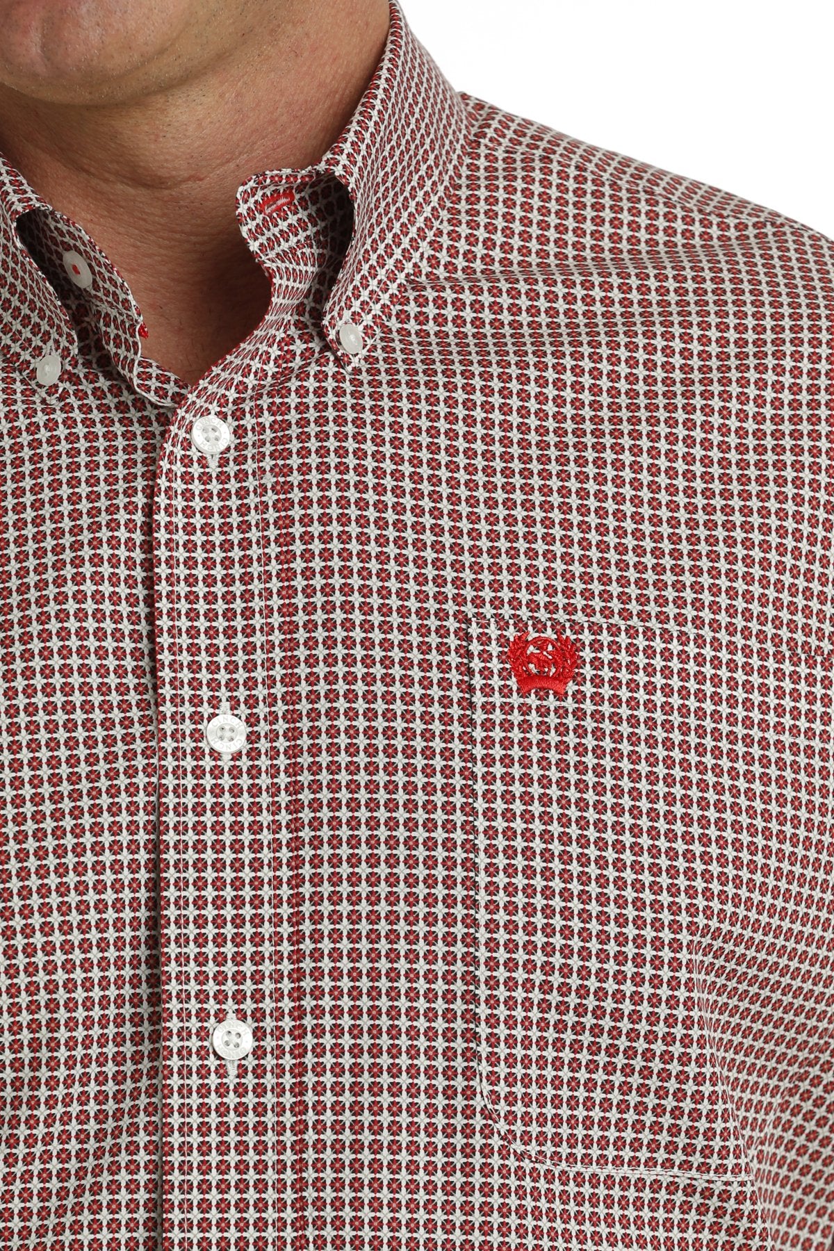Cinch Red Geo Print LS Shirt