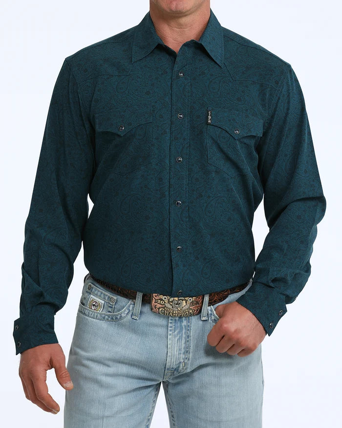 Cinch Teal Paisley Snap Shirt