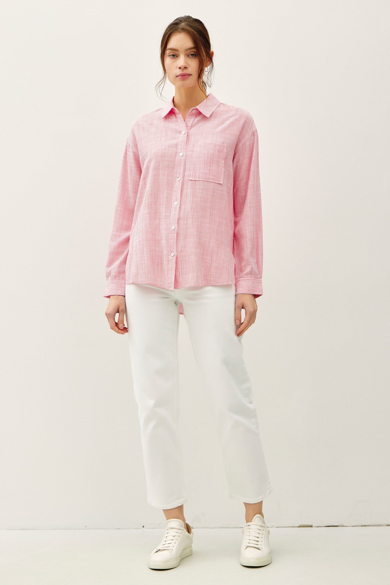 Be Cool Coral Pinstripe Cotton Button Up