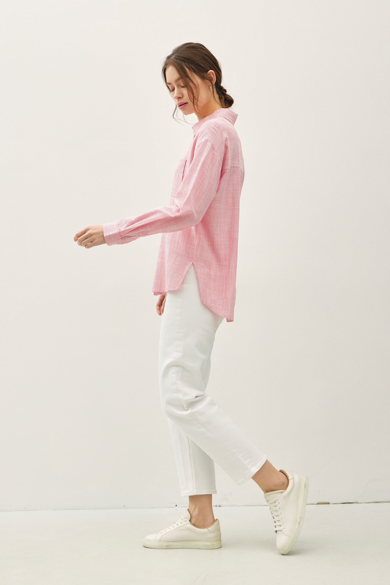 Be Cool Coral Pinstripe Cotton Button Up